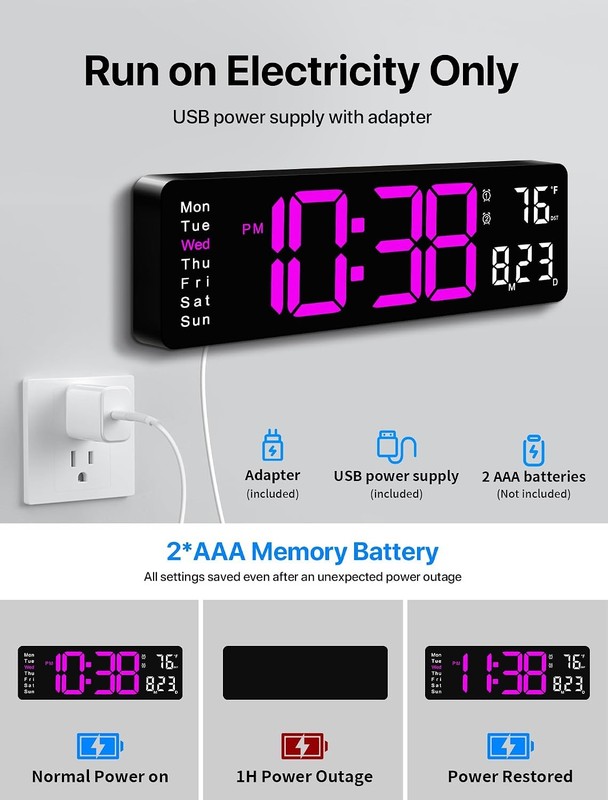 Digital Wall Clock, 16" Large Display Digital Clock with Remote Control Dimming gallery