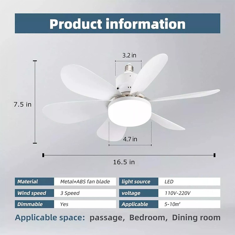 Socket Ceiling Fans with Lights and Remote- Socket Fan light with Dimmable Led gallery
