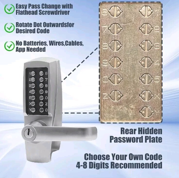 Mechanical Door Lock, Push Button Lever, Keyless Entry, Commercial & Residential gallery
