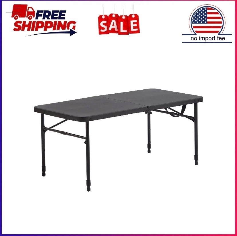 Mainstays 40" Plastic Adjustable Height Fold-in-Half Folding Table, Rich Black gallery