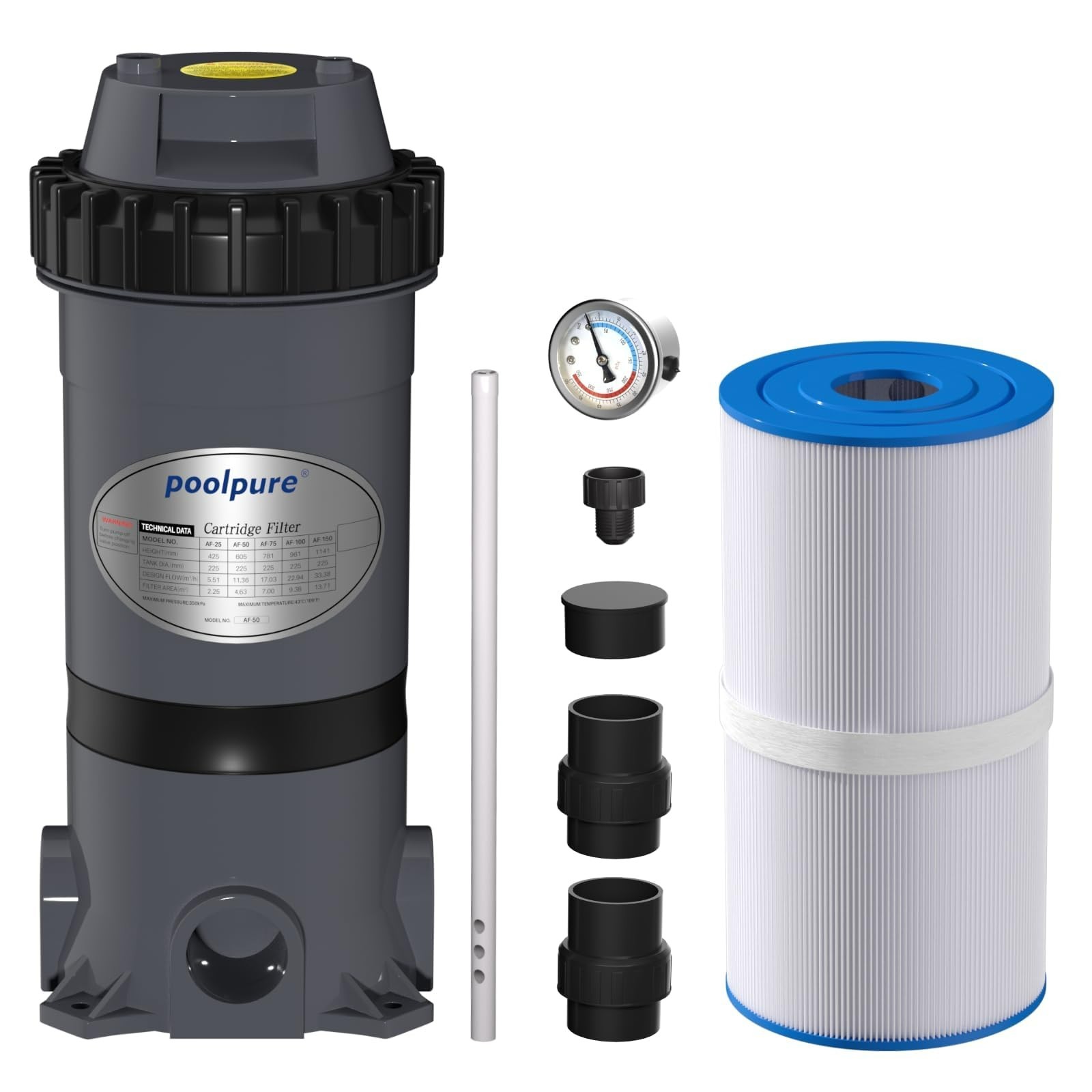 POOLPURE PFT-AF50 Cartridge Pool Filter Tank&Element for Above & Inground Pools gallery
