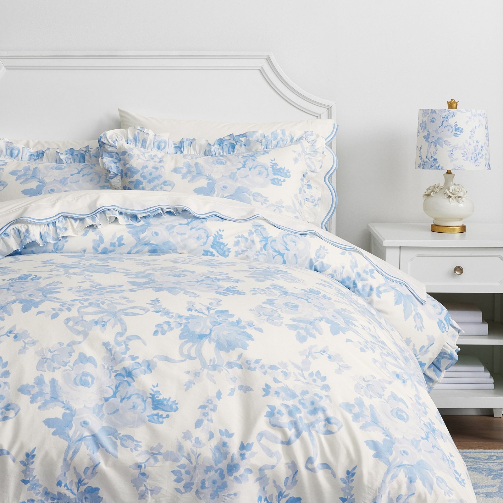 Best Seller LoveShackFancy Damask Ruffle Duvet Cover- Blue Twin/Twin XL gallery