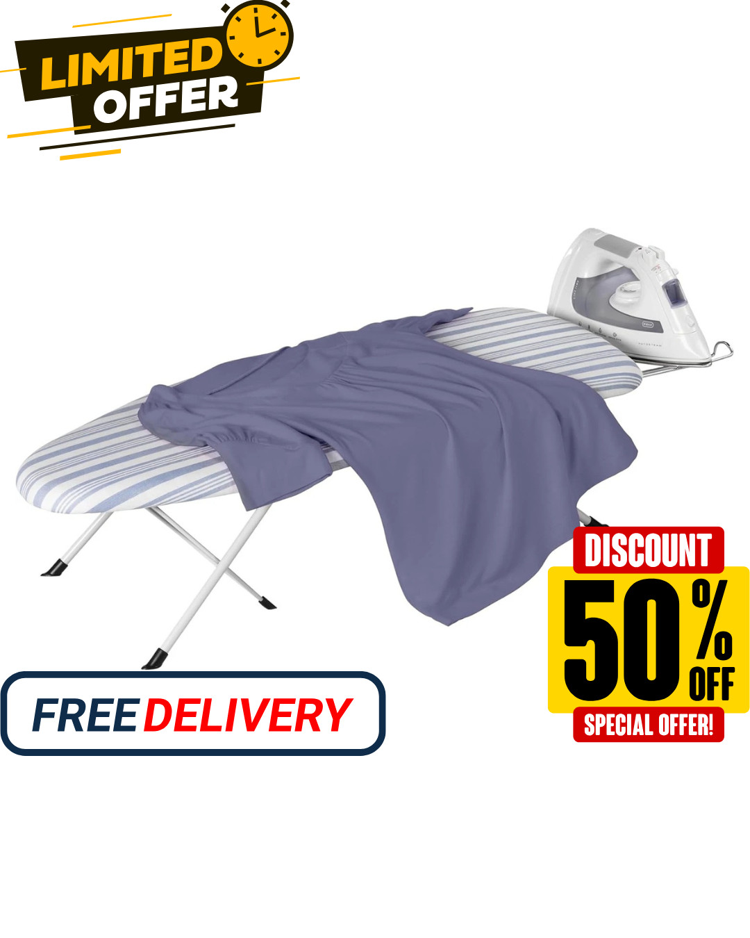 Folding Tabletop Ironing Board with Iron Rest, Blue, 32” L X 12” W, Steel Frame gallery