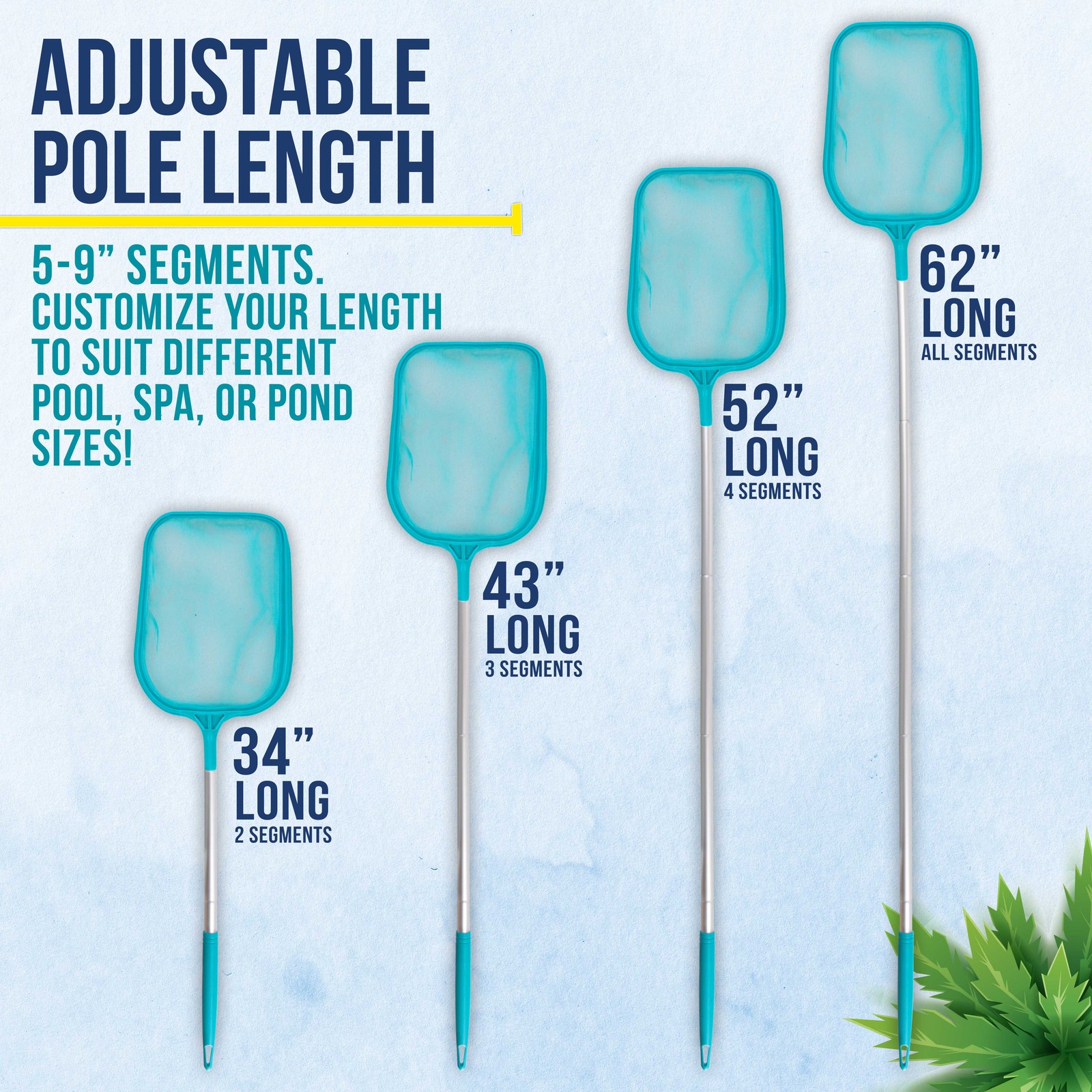 5ft Swimming Pool Leaf Skimmer Net, Aluminum Pole 5 Sections, Fine Mesh Netting gallery