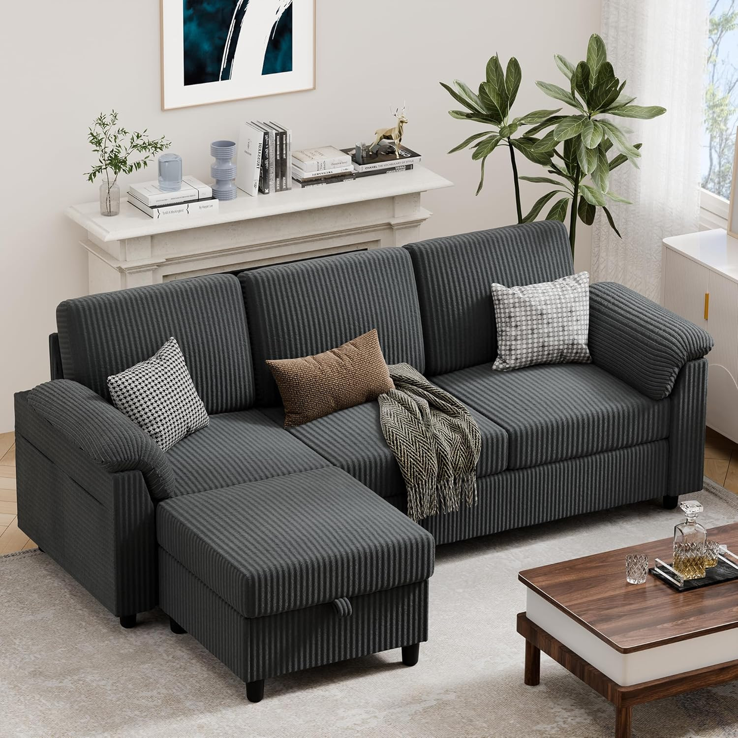 79" L-Shaped Convertible Sofa with Storage Ottoman for Small Spaces, Grey gallery
