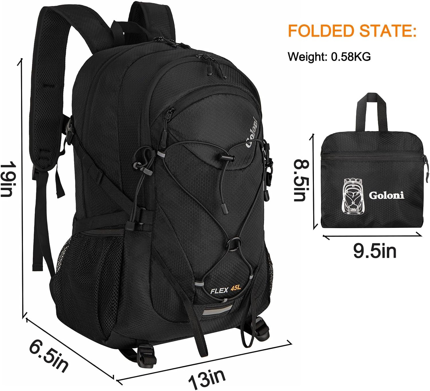 45L Hiking Backpack Lightweight Foldable, Waterproof Camping Backpack with Rain 2