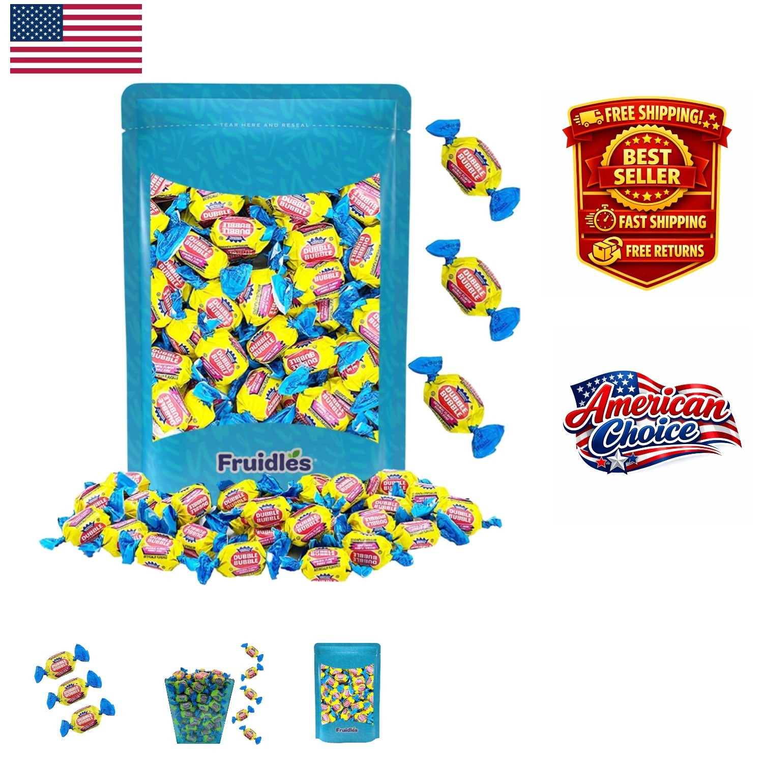 Delightful Double Bubble Gum Balls - Half-Pound, Mixed Fruit & Classic Flavors gallery