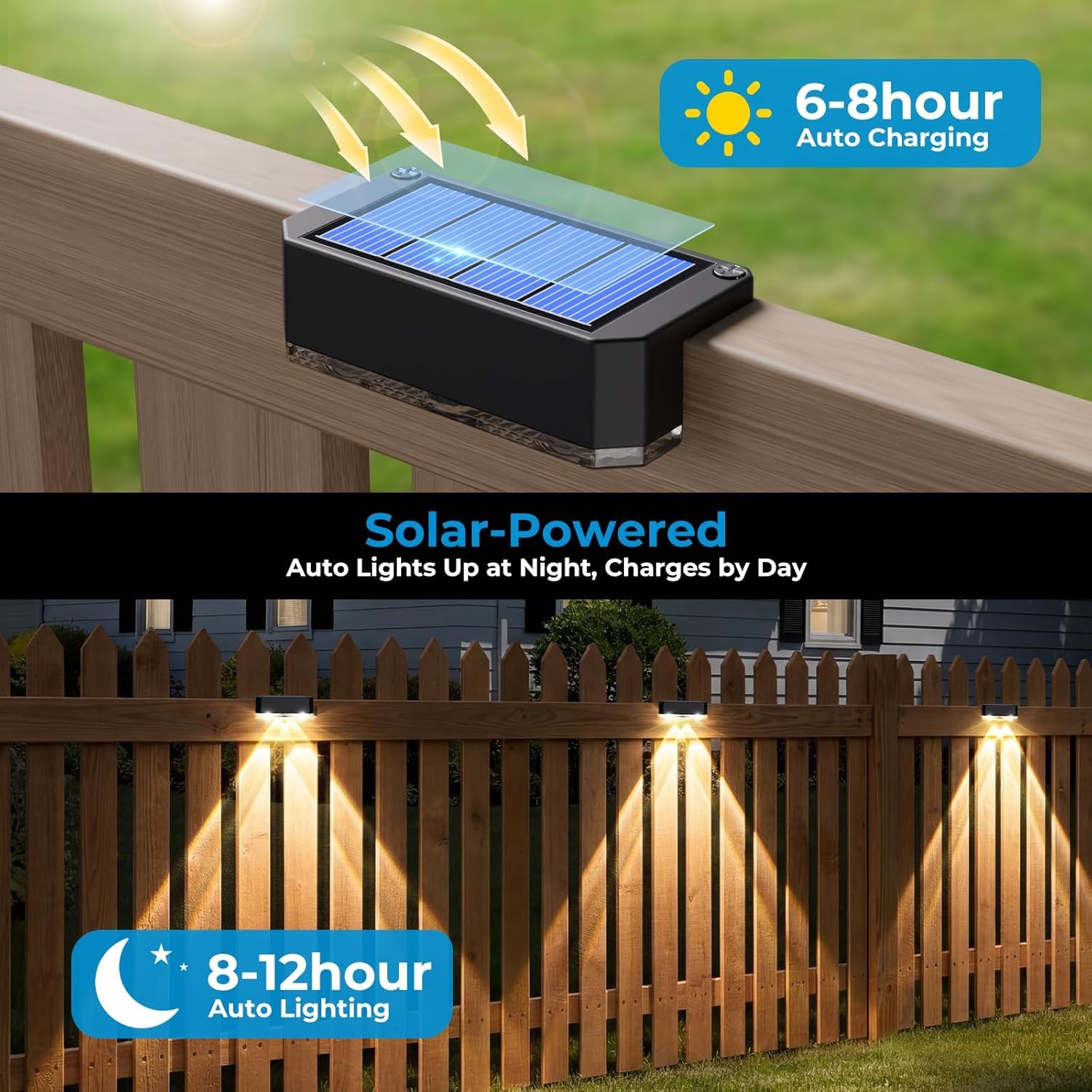 8 Pack Solar Fence Lights Outdoor Deck Railing Post IP65 Waterproof LED gallery