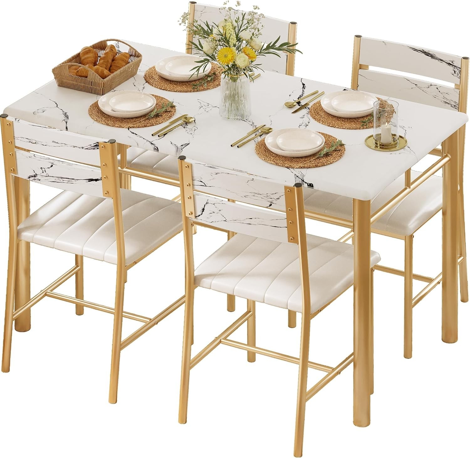 Dining Table Set for 4 Wood Kitchen Table Upholstered Chairs for Kitchen &Dining gallery