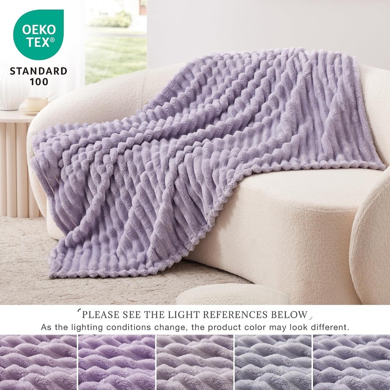 Fleece Throw Blanket for Couch or Bed - 3D Stripe Jacquard Decorative Blankets gallery