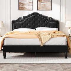 SHA CERLIN Queen Bed Frame with Adjustable Headboard/Velvet Upholstered/Diamond