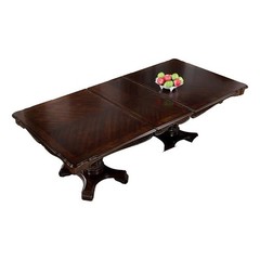 Pemberly Row 77 to 95″ Extendable Dining Table w/ Carved Details in Cherry Brown