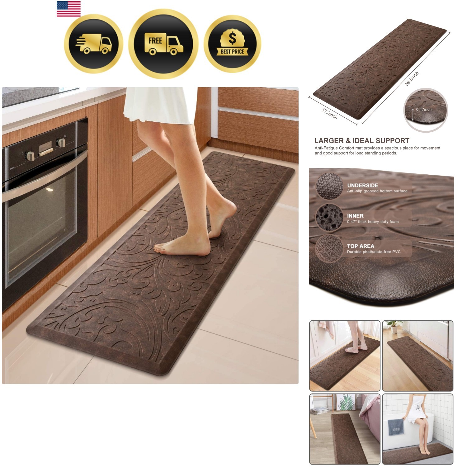 Kitchen Mat Cushioned Anti-Fatigue Waterproof Non-Slip Standing Mat Ergonomic... gallery