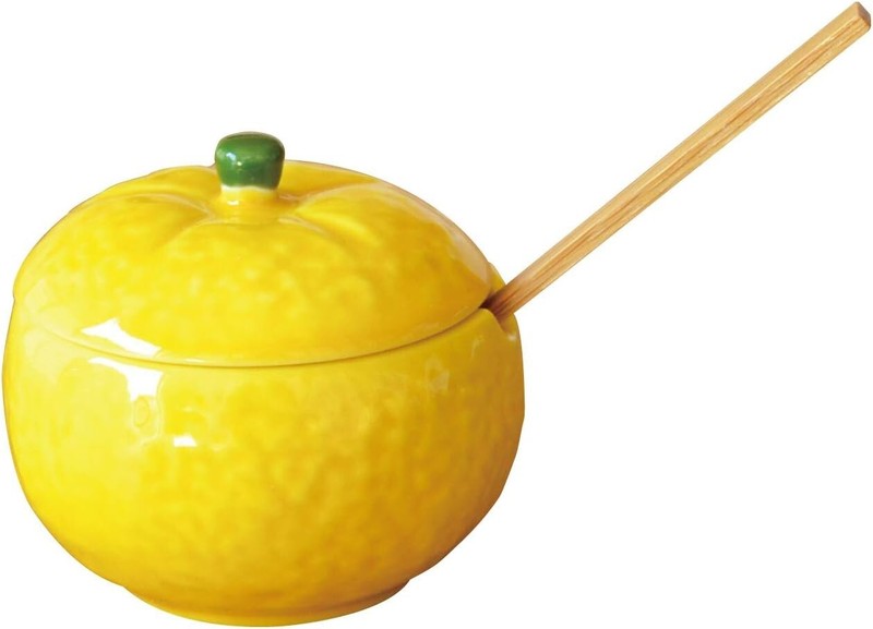 YUZU-shaped Condiment Container w/spoon Pottery ARITA-ware Ceramic Japan gallery