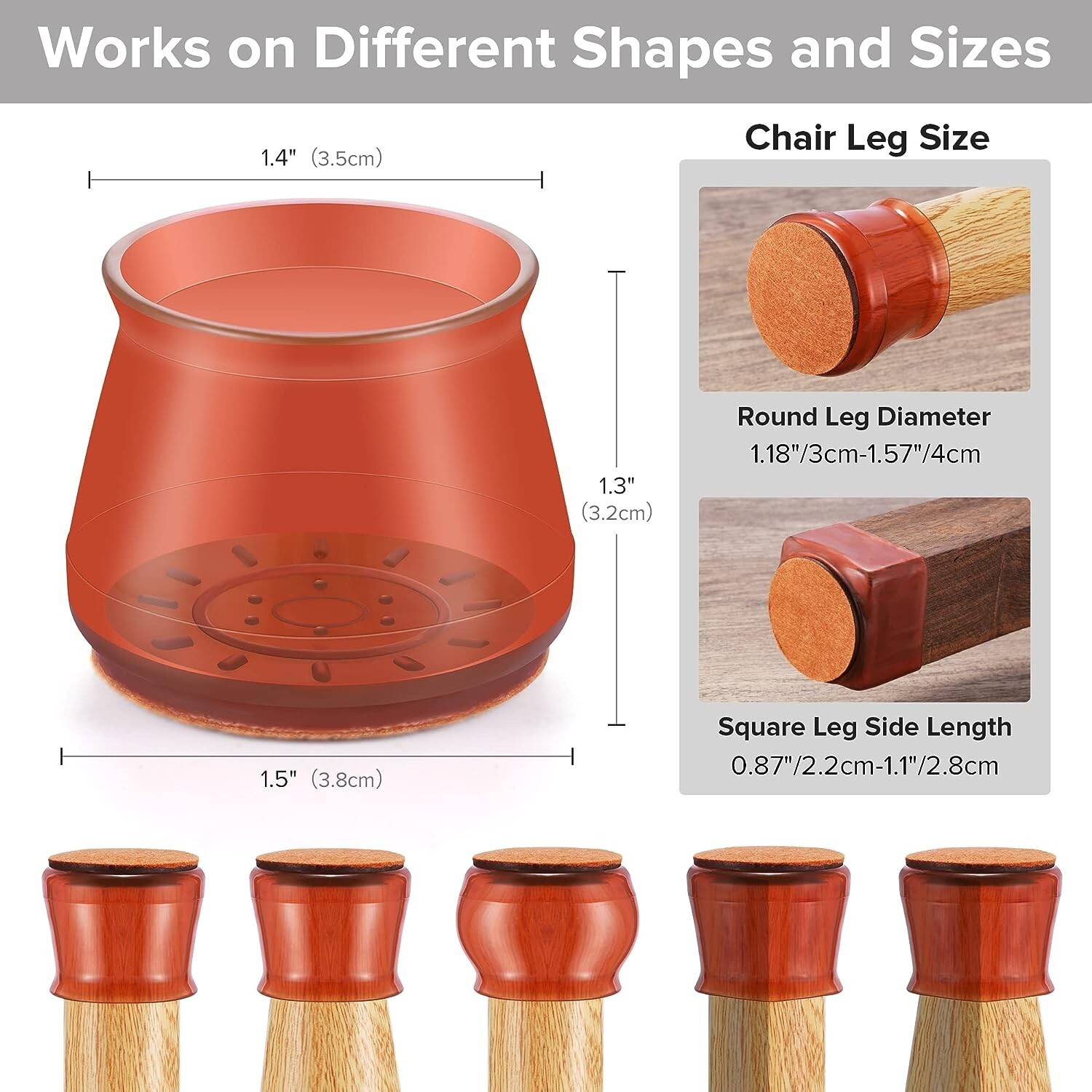 24PCS Silicone Chair Leg Floor Protectors for Hardwood Floors - Walnut Brown - M gallery