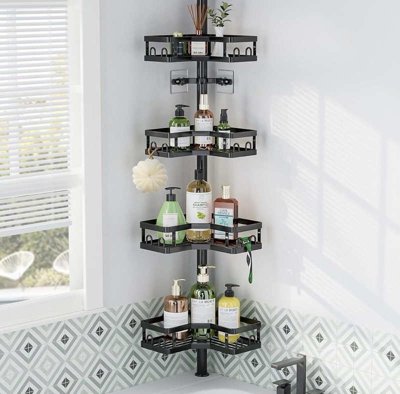 4-tier Adjustable Corner Shower Caddy Organizer with HooksRustproof Tension gallery