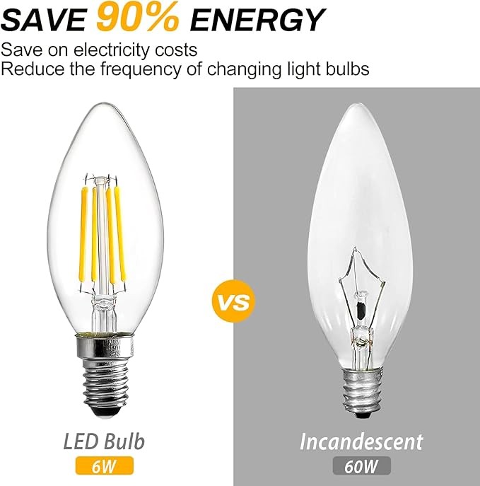 BRIMAX Dimmable E12 LED Candle Light Bulbs C35T 2700K Chandelier Bulbs, 12 Pack gallery