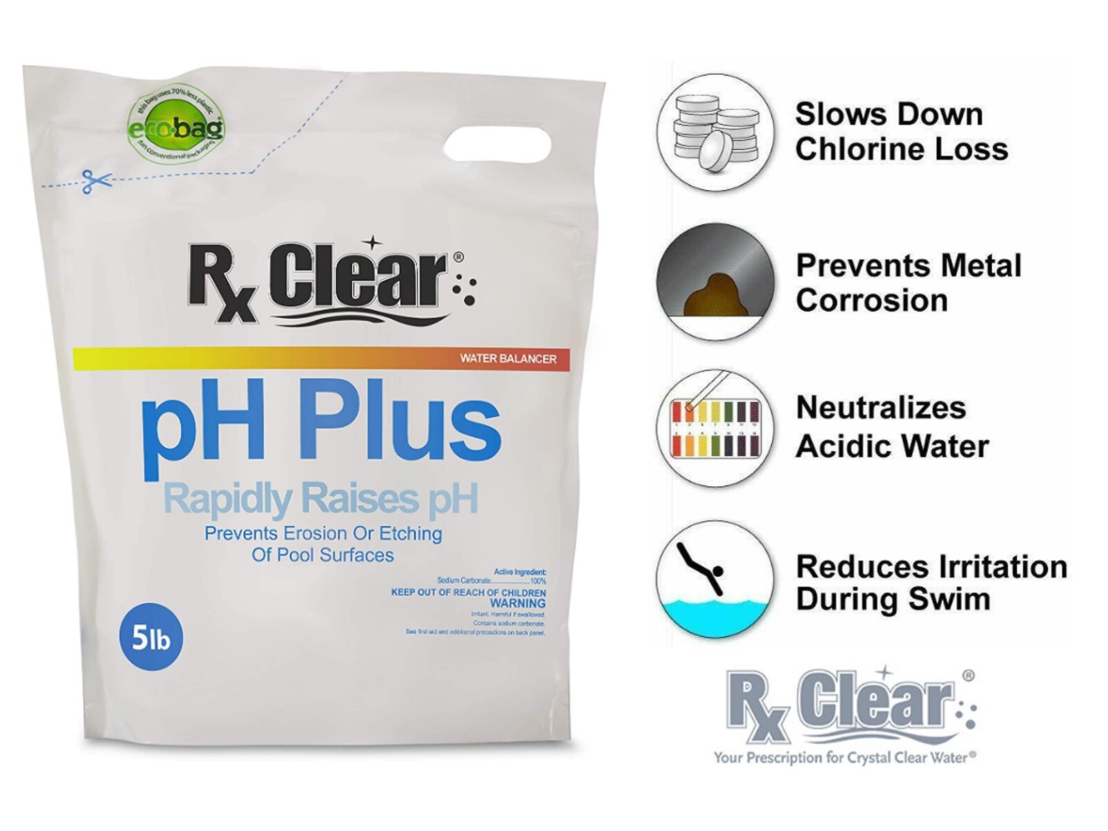 Rx Clear pH Plus Increaser Granular Soda Ash Chemical For Swimming Pool - 5 lbs gallery