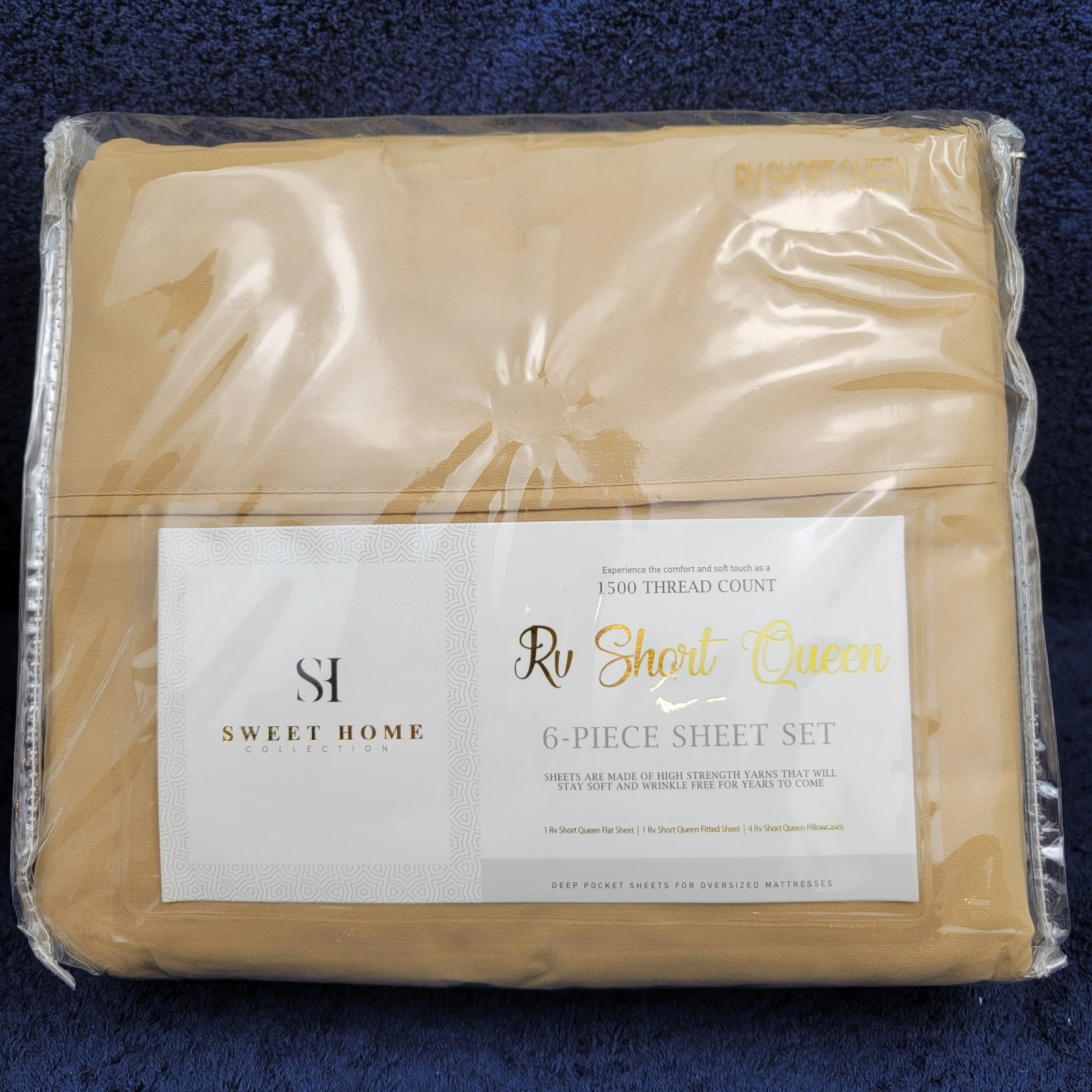 Sweet Home Collection 6 Pc Sheet Set Short Queen For RVs Brand New Camel / Gold gallery