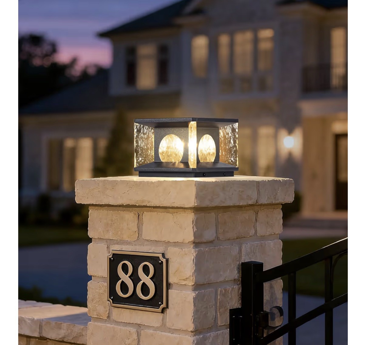 Solar Post Light, 7.9 Inches Outdoor Modern Glass Column Lights IP54 Waterpro... gallery