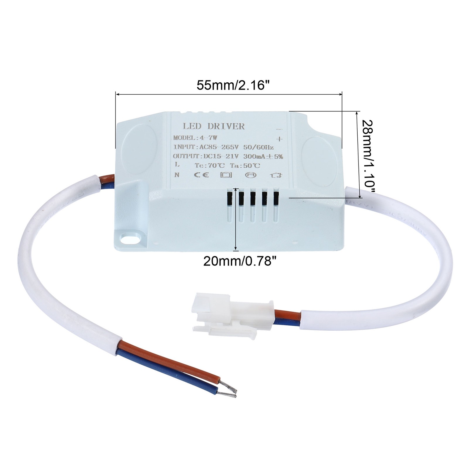5pcs 4-7W 300mA LED Driver AC 85-265V Output 15-21V DC Male Connector gallery