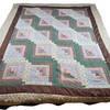 Vintage Handmade Quilt Throw Blanket 83"x70" Green/Brown Scrappy Log Cabin 1980 gallery