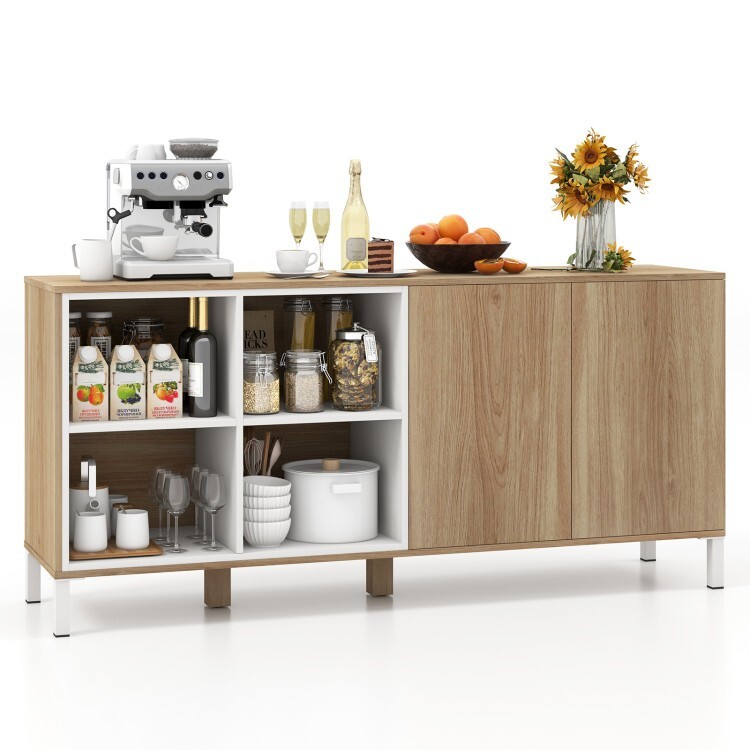 63" Sideboard Buffet Storage Kitchen Cabinet w/5 Level Adjustable Open Shelves