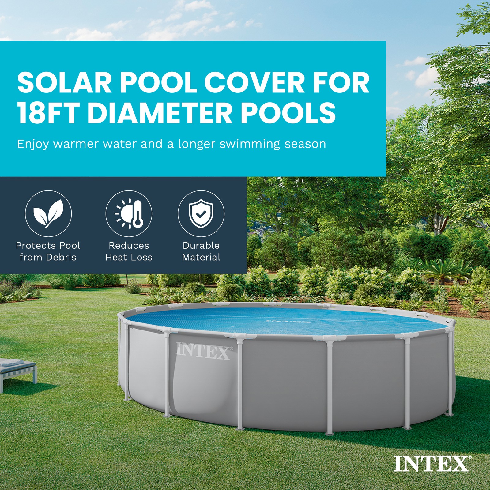 Intex 18 Ft Round Easy Set Blue Solar Cover for Swimming Pools, Pool Cover Only gallery