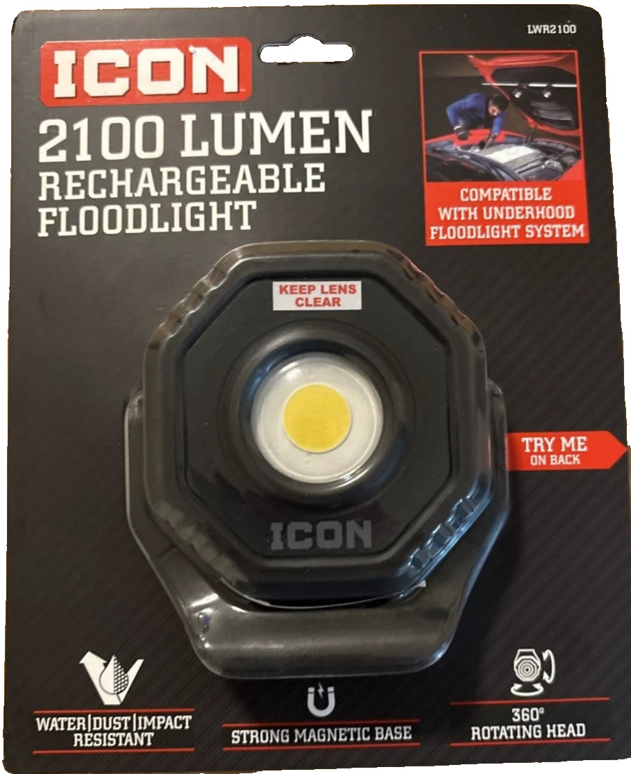 ICON 2100 Lumen LED Compact Magnetic Rechargeable Floodlight Harbor Freight USBC gallery