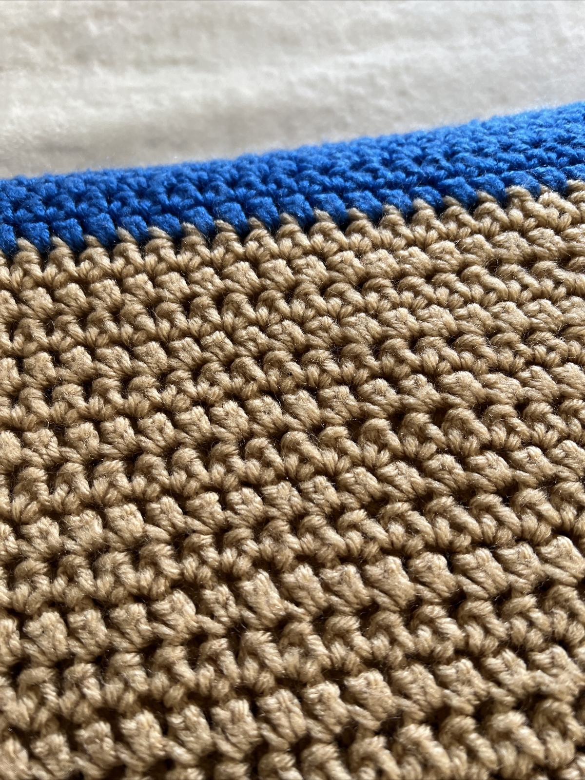 HANDMADE Afghan Blanket 35/48 long Warm could be babe blanket blue beige gallery
