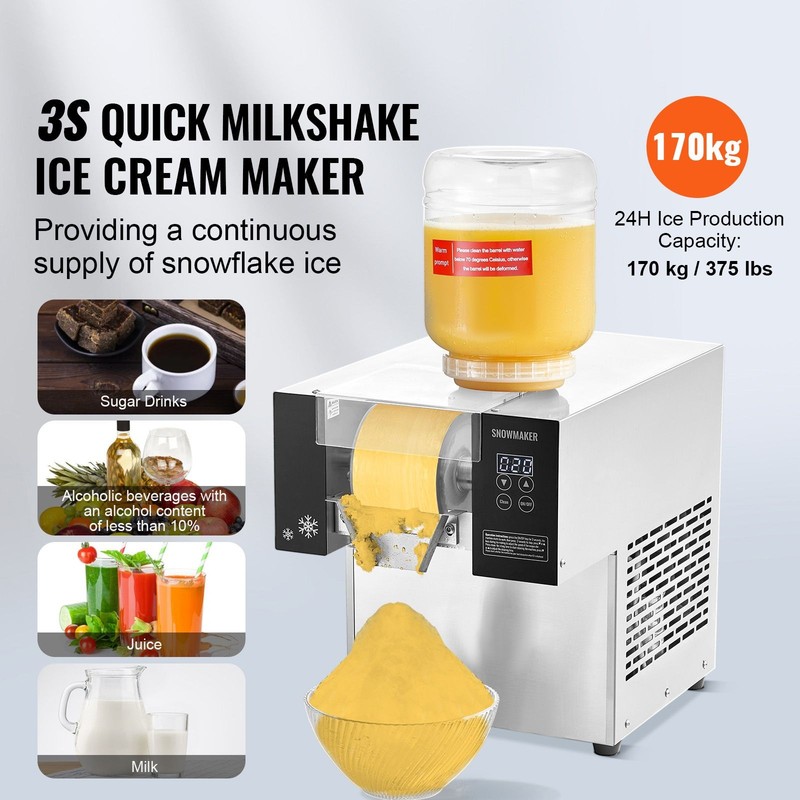 Commercial Snowflake Ice Machine, 375LBS/ 24H Snowflake Ice Maker, Stainless gallery