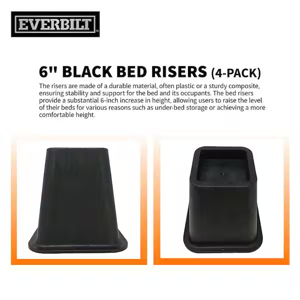 6 Inch Bed Risers 4-Pack Durable Heavy Duty Construction Ensures Black New gallery