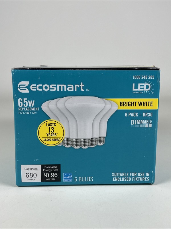 EcoSmart BR30 65W Equivalent Dimmable LED Light Bulbs Bright White (6-Pack) gallery