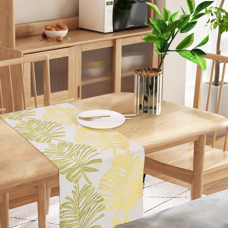 Leaf Table Runner Double-Sided Reversible Polyester Dining Kitchen 12x70" Yellow gallery