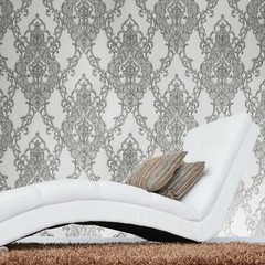 Embossed Victorian Vintage damask white gray bronze gold Textured Wallpaper roll