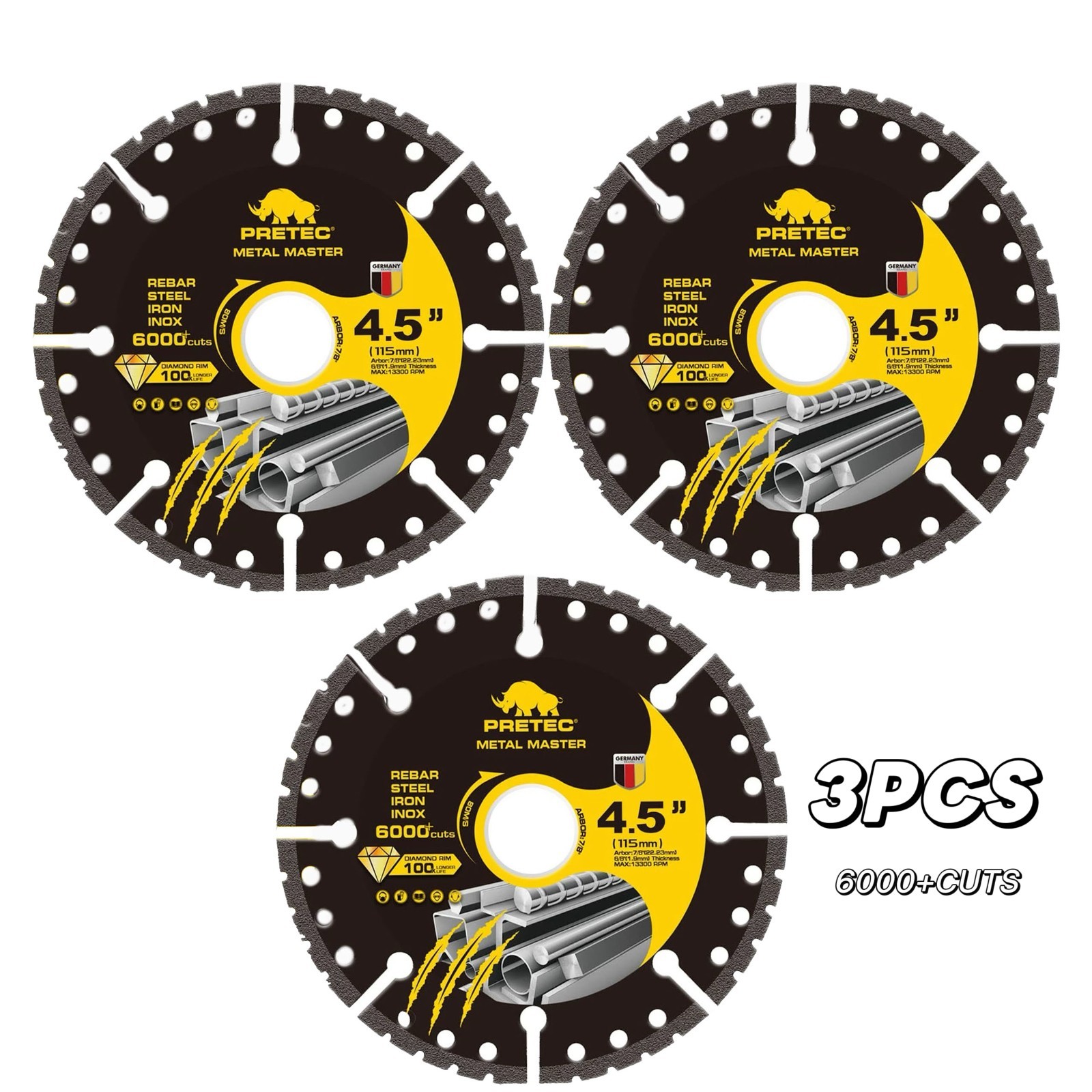 3PCS PRETEC 4-1/2" Metal Diamond Cutting Wheel,7/8" Arbor Disc for Angle Grinder gallery