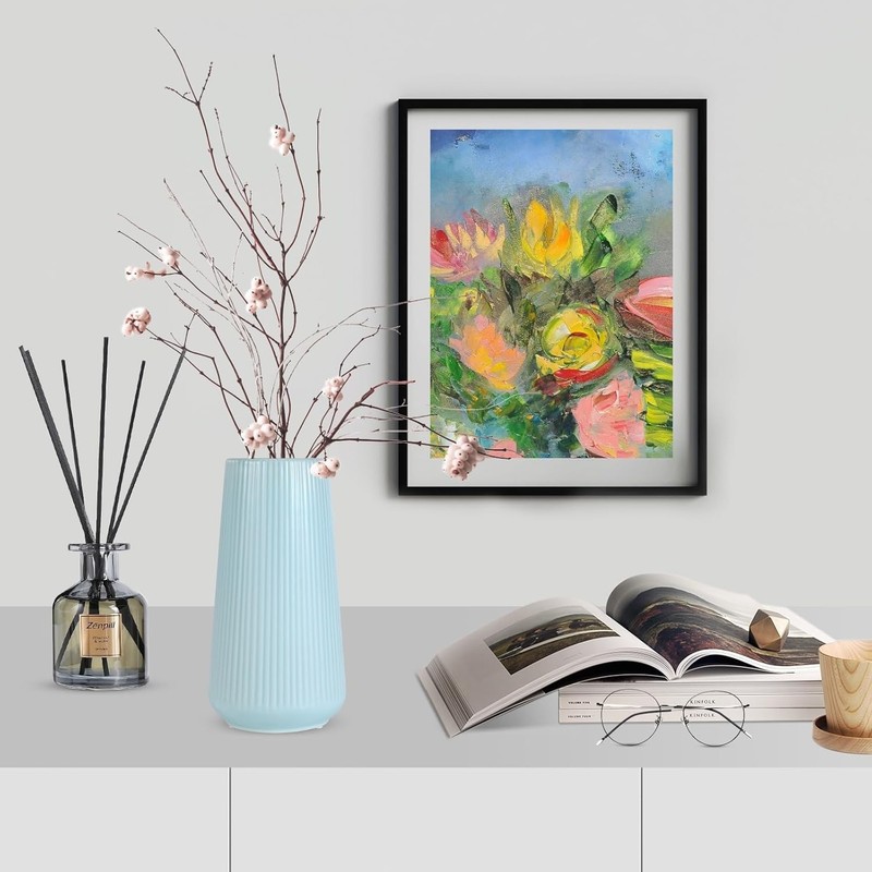 Compact Blue Ceramic Flower Vase - Stylish Table Centerpiece for All Rooms gallery
