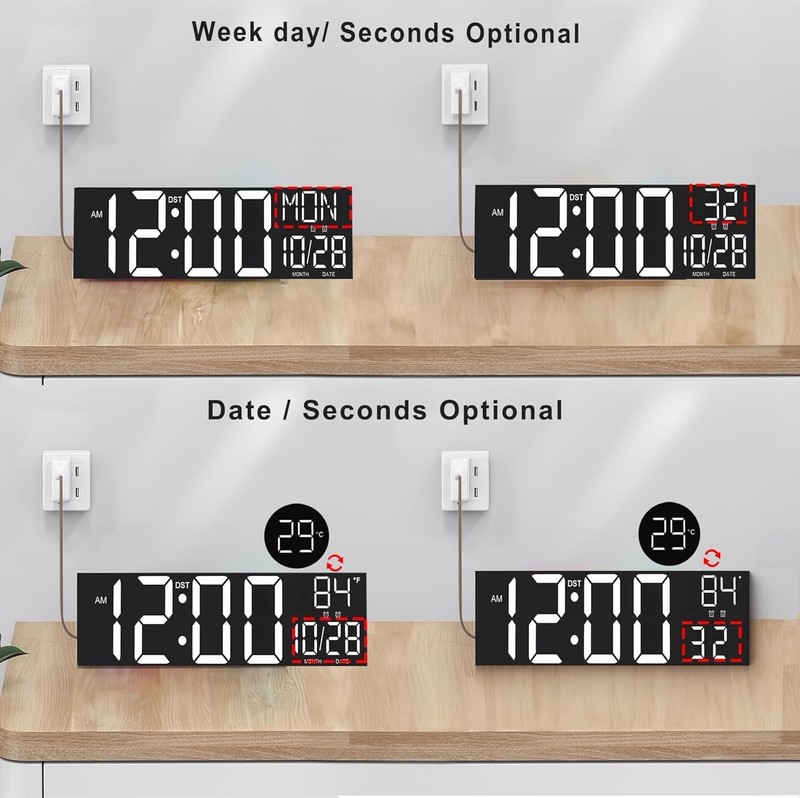 JALL 30" Large Digital Wall Mount Clock with Remote Control, White gallery