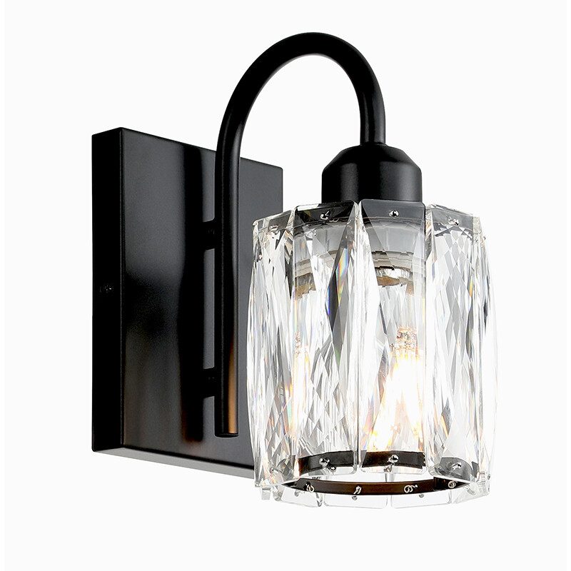 Bathroom Wall Sconce Black Vanity Light with K9 Crystal Shade for Hallway Mirror gallery