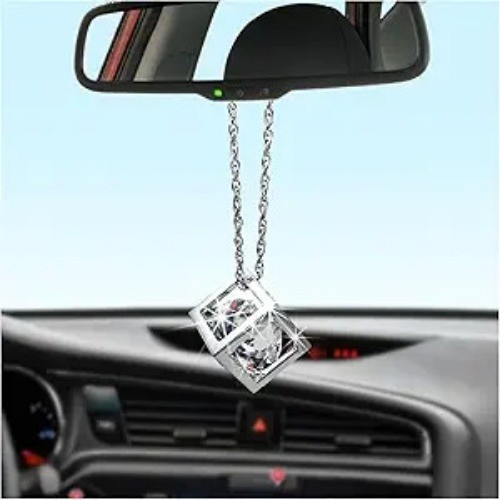 Bling Diamond Cube Car Rear View Mirror Charms, Crystal Sun Catch Color: White gallery