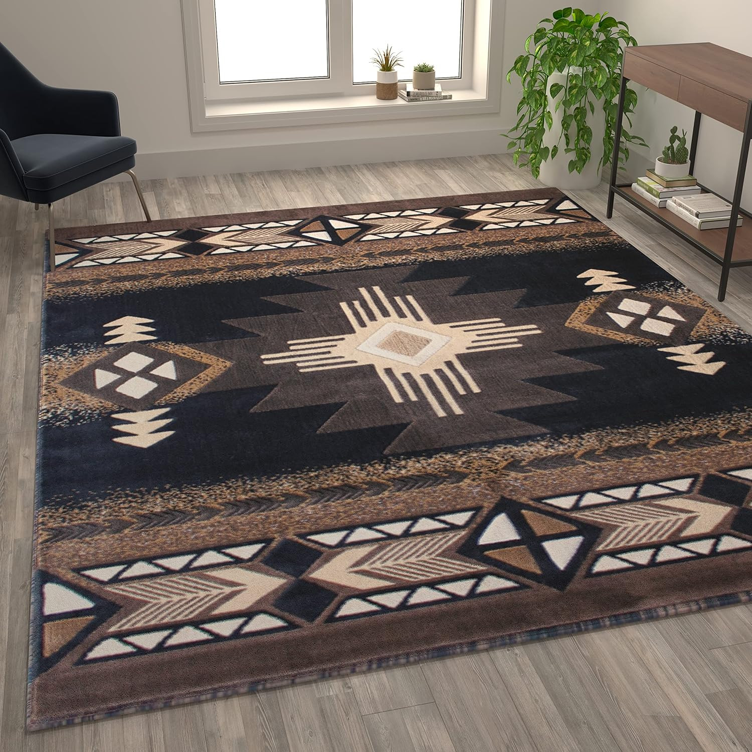 Southwestern Style 8' x 10' Rustic Brown Area Rug with Jute Backing gallery