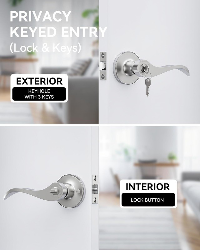 2 Pack Entry Door Handle with Lock and Key Keyed Different Door Levers Interi... gallery