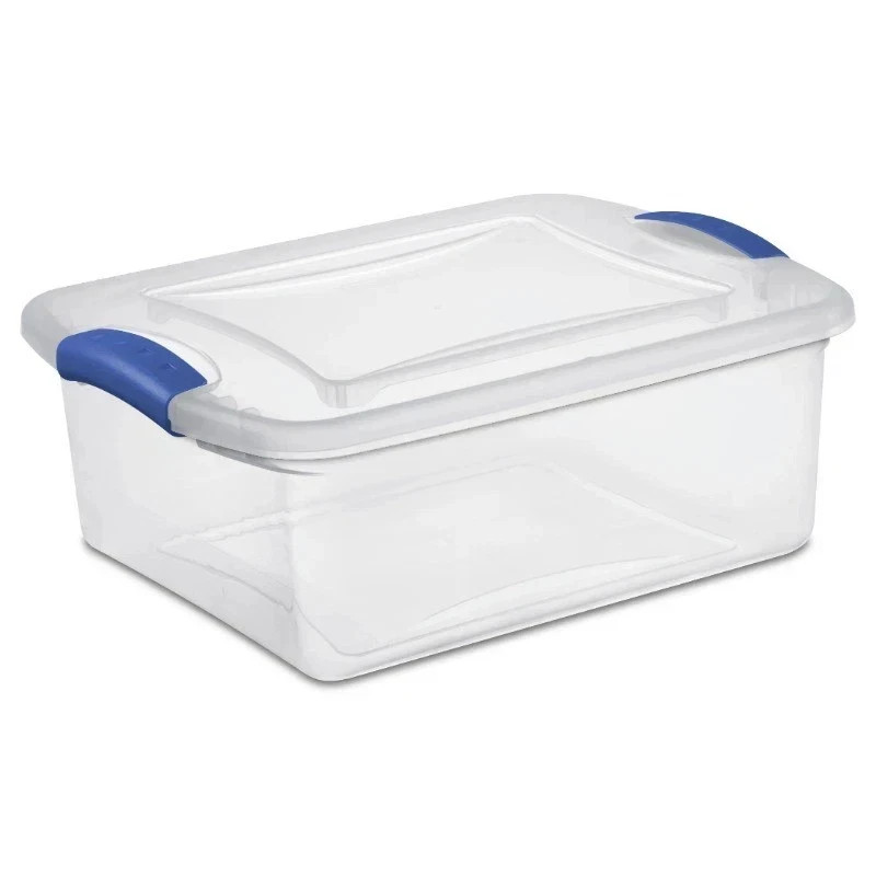 Sterilite 15 Quart Latch Box, Clear Plastic Storage Bin with Clear Lid, Blue gallery