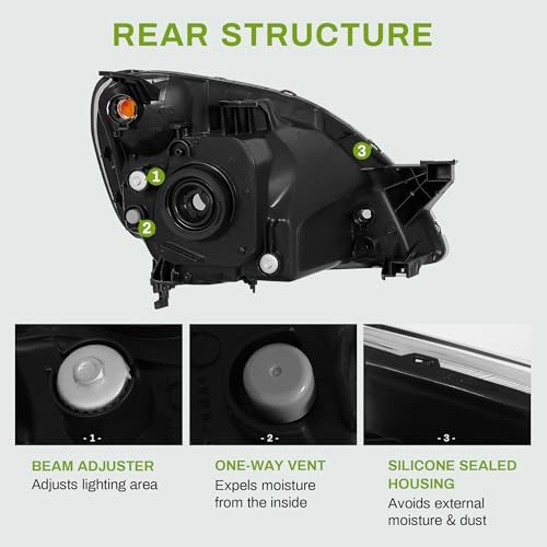 Headlight Assembly Compatible with 02 03 OE - Black/Amber/Clear Fit 02-04 CR-V gallery