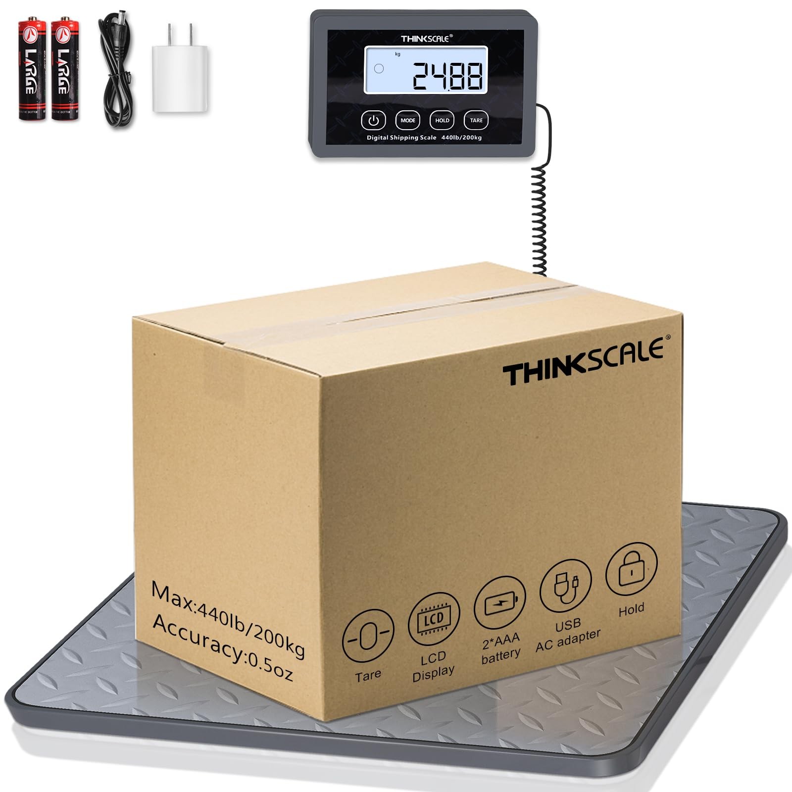 THINKSCALE Digital Shipping Postal Scale, 440 lb/1oz High 440lb, Grey gallery