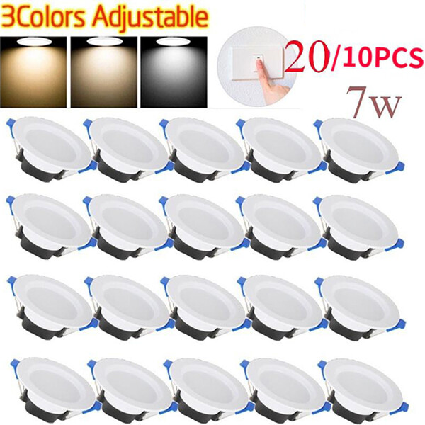 4/10/20PCS 7W 3Color Dimmable LED Downlight Recessed Ceiling Panel Light 85-265V gallery