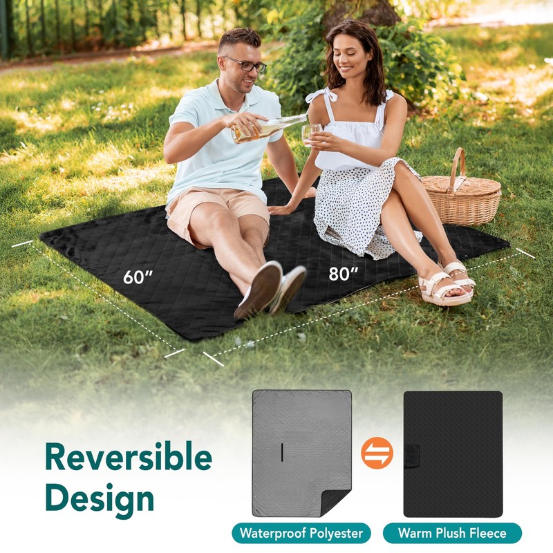 SUN CUBE Large Waterproof Camping Blanket, Fleece Quilted Stadium Blanket for gallery