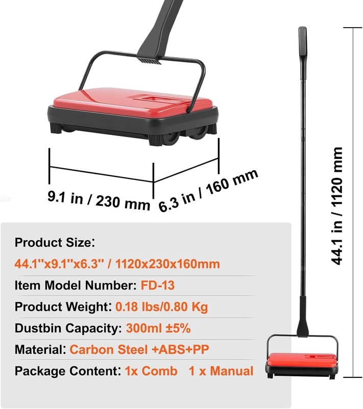 Carpet Sweeper Manual, Floor Sweeper with 300 ml Dustbin Capacity Easy to Emp... gallery