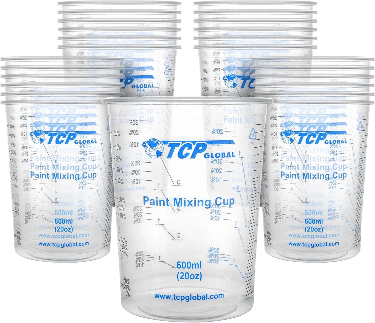 TCP Global 20 Oz. (600Ml) Graduated Plastic Mixing Cups - Box of 25 - Disposable gallery