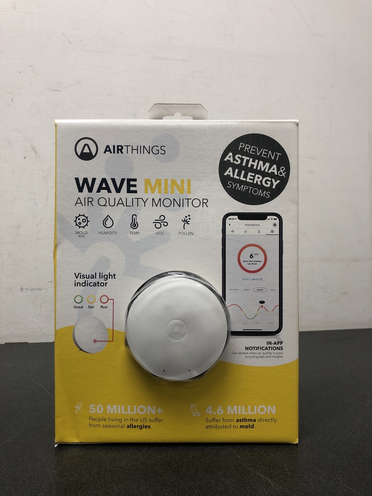 Airthings 2928 Wave Mini Smart Air Quality Monitor with Mold-Risk Indication gallery